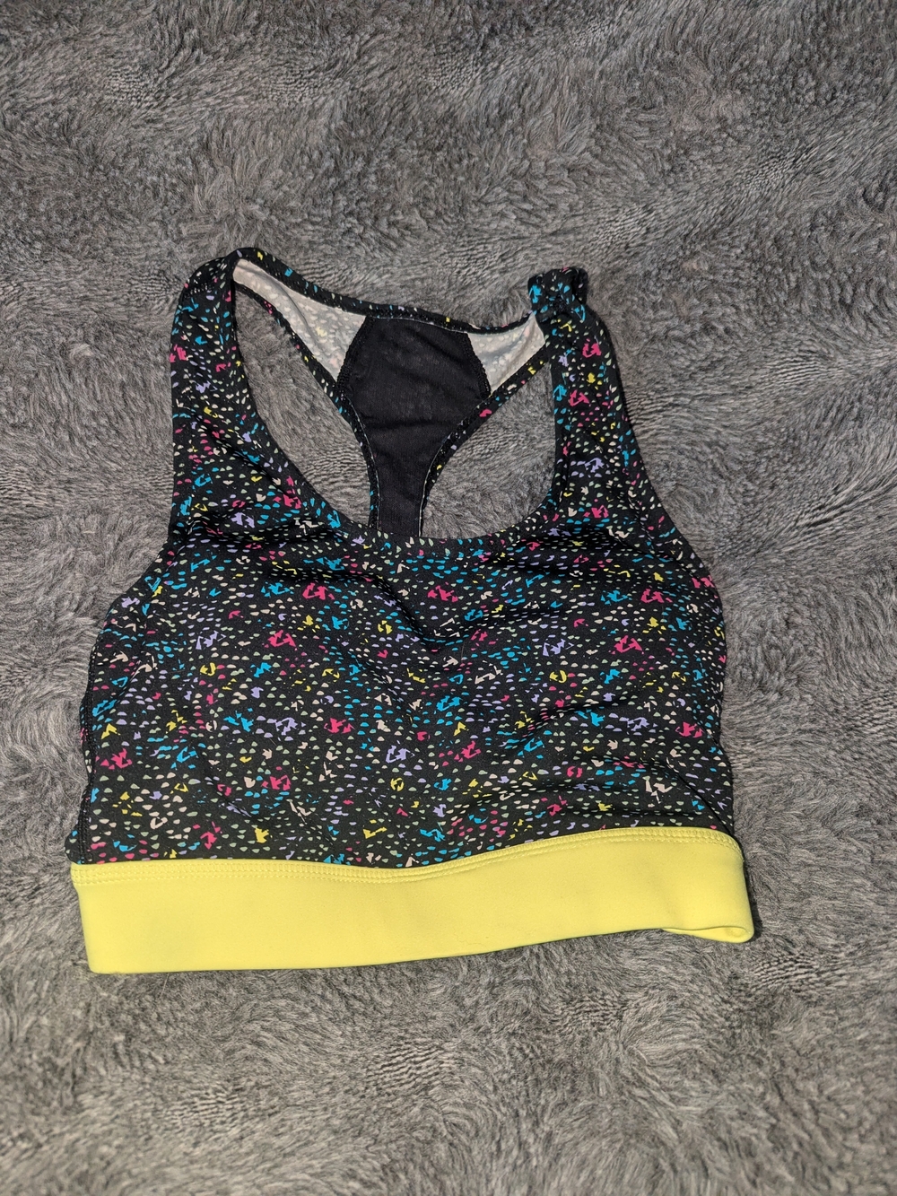 LuLaRoe Rise Invincible Sports Bra Neon Confetti Splatter